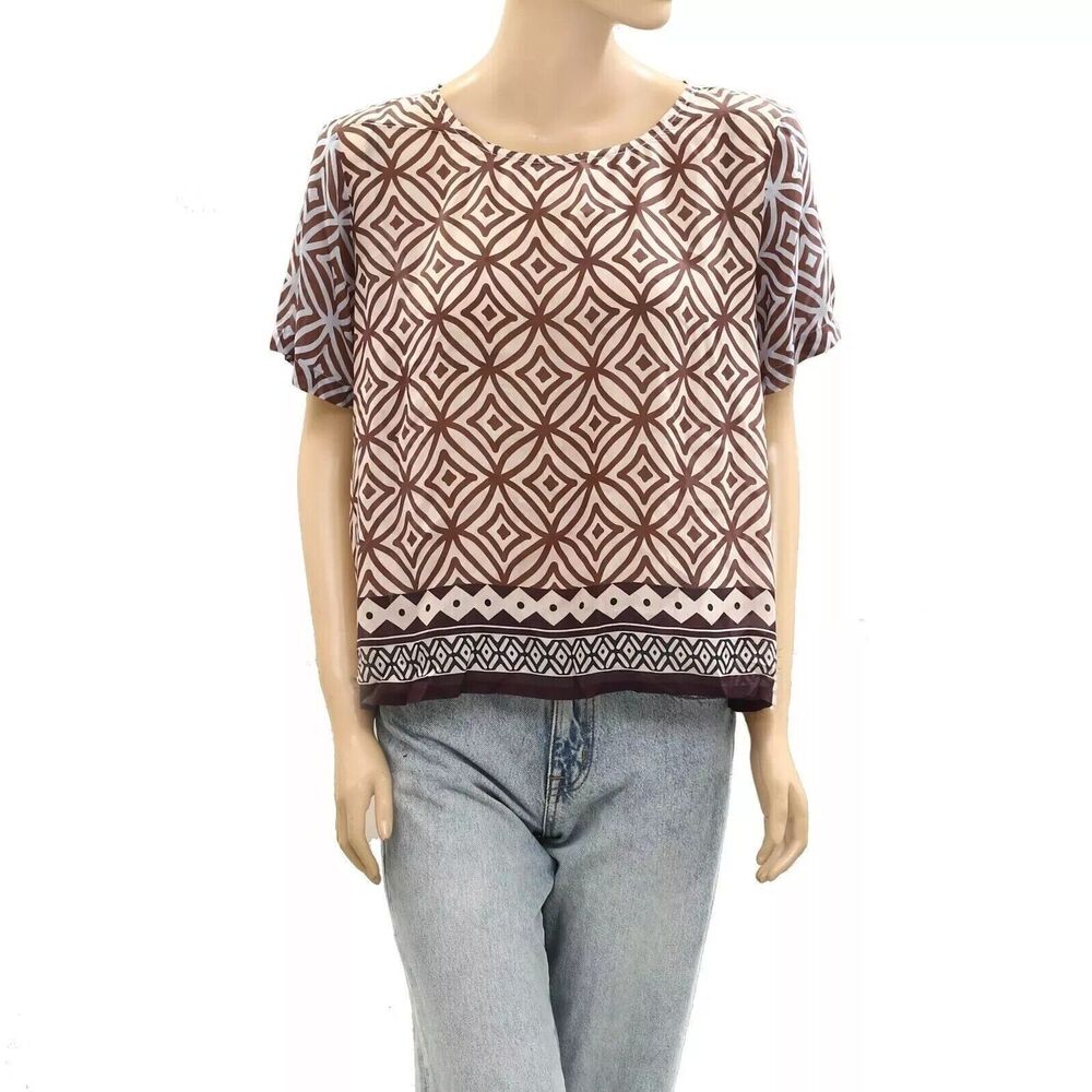 Alessia Santi Blouse Short Sleeves Top Geometric Dot Printed Italy S-40 278387